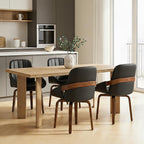 Swivel Black Dining Chairs Set of 4, Mid Century Modern Faux Leather Dining Room Chairs with Arms, Upholstered Kitchen Vanity Accent Chair, Walnut Backrest Support & Sturdy Wood Legs