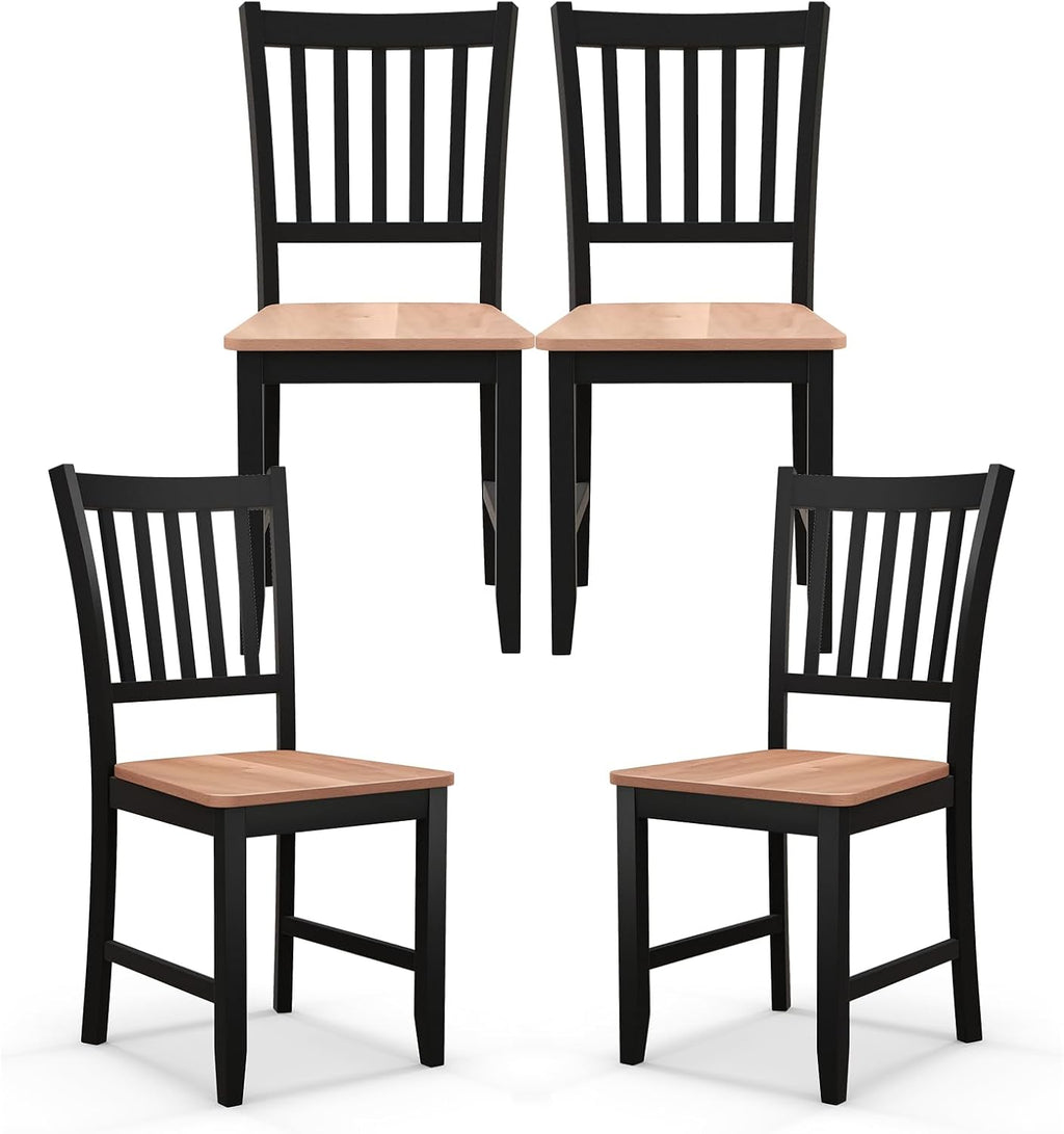 POWERSTONE Dining Chairs Set of 4, Wooden Windsor Kitchen Chair with Large Seat Spindle High Back for Kitchen and Dining Room, Black