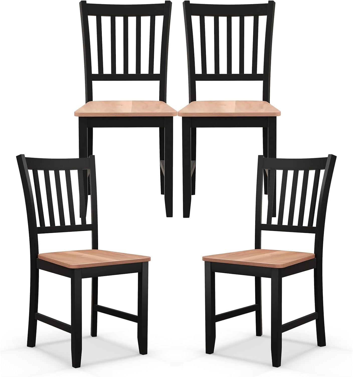 POWERSTONE Dining Chairs Set of 4, Wooden Windsor Kitchen Chair with Large Seat Spindle High Back for Kitchen and Dining Room, Black