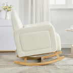 Accent Rocking Chair with Pillow, Ultimate Comfort for Your Home, Teddy Velvet, Cream White (Cream White + Teddy + Rubberwood-1)