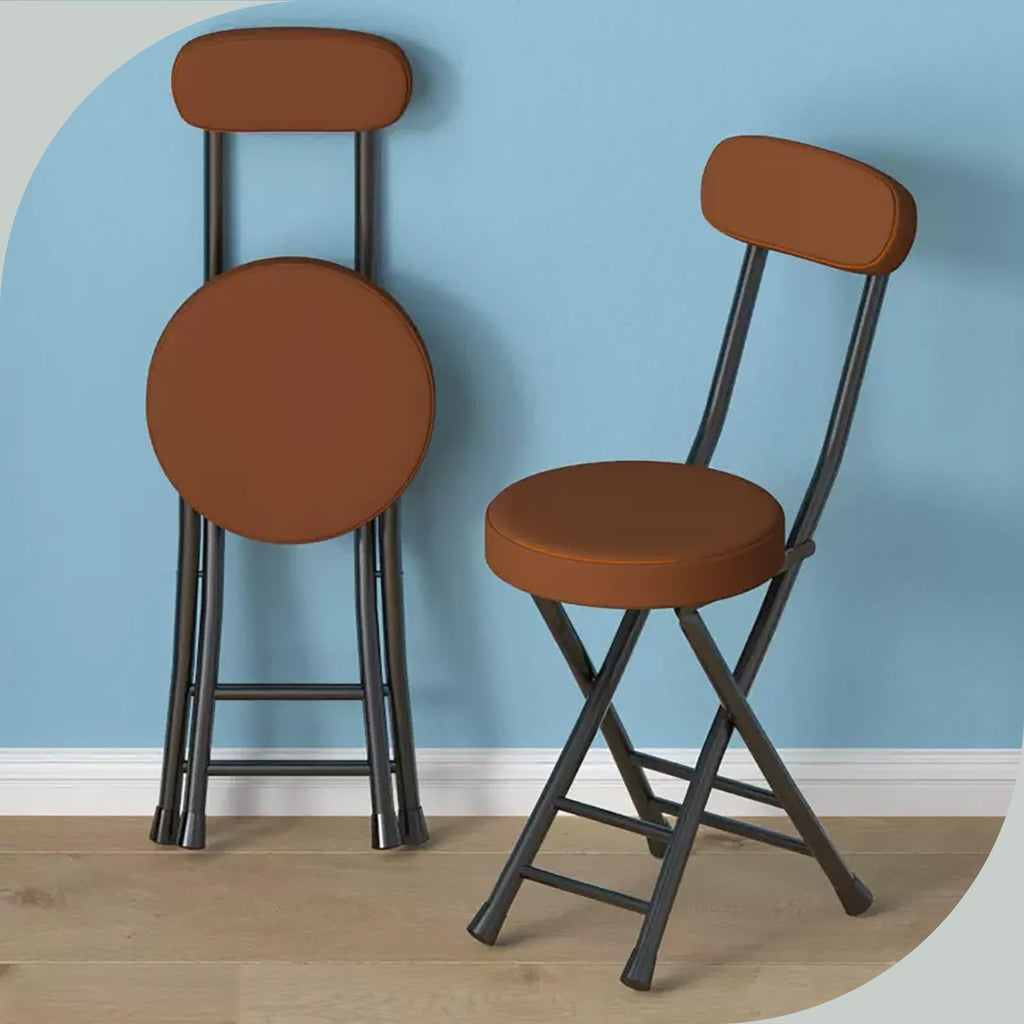 18inch Counter Height Folding Stools for Adults, Cushioned Padded Folding Bar Stool with Footrest & Backrest, Foldable Counter Stool Load Capacity 150kg/330lb, For Kitchen Garden Office ( Color : Brow