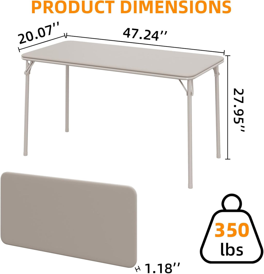 Takywep Sturdy & Portable Rectangle Folding Table - 47.24" x 20.07" 4ft Collapsible Desk, Metal Frame, PU Leather Scuff & Mark Resistant Surface, Anti-Slip Feet, Great for Dining, Office