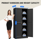 Polup Pantry Cabinet, 71" Tall Metal Storage Cabinet with Doors and Shelves | Black Kitchen Cabinet, 5-Tier Heavy Duty Steel Cupboard, 4 Adjustable Shelving, Gold Handles, for Dining Room Garage, Laundry