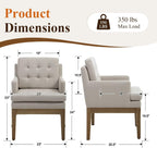Linen Fabric Dining Chairs Set of 2, Upholstered Tufted Kitchen Room Chairs with Arms, Cozy Farmhouse Solid Wood Accent Side Chair for Dining/Living Room, Removable Cushion, Light Grey