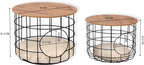 2-Piece Nesting Side Table Set with Cushions Scandinavian Style Round MDF and Metal Frame Modern Living Room Furniture Coffee Table for Pets 21.3 in Diameter - Pine-Black-White Cushion