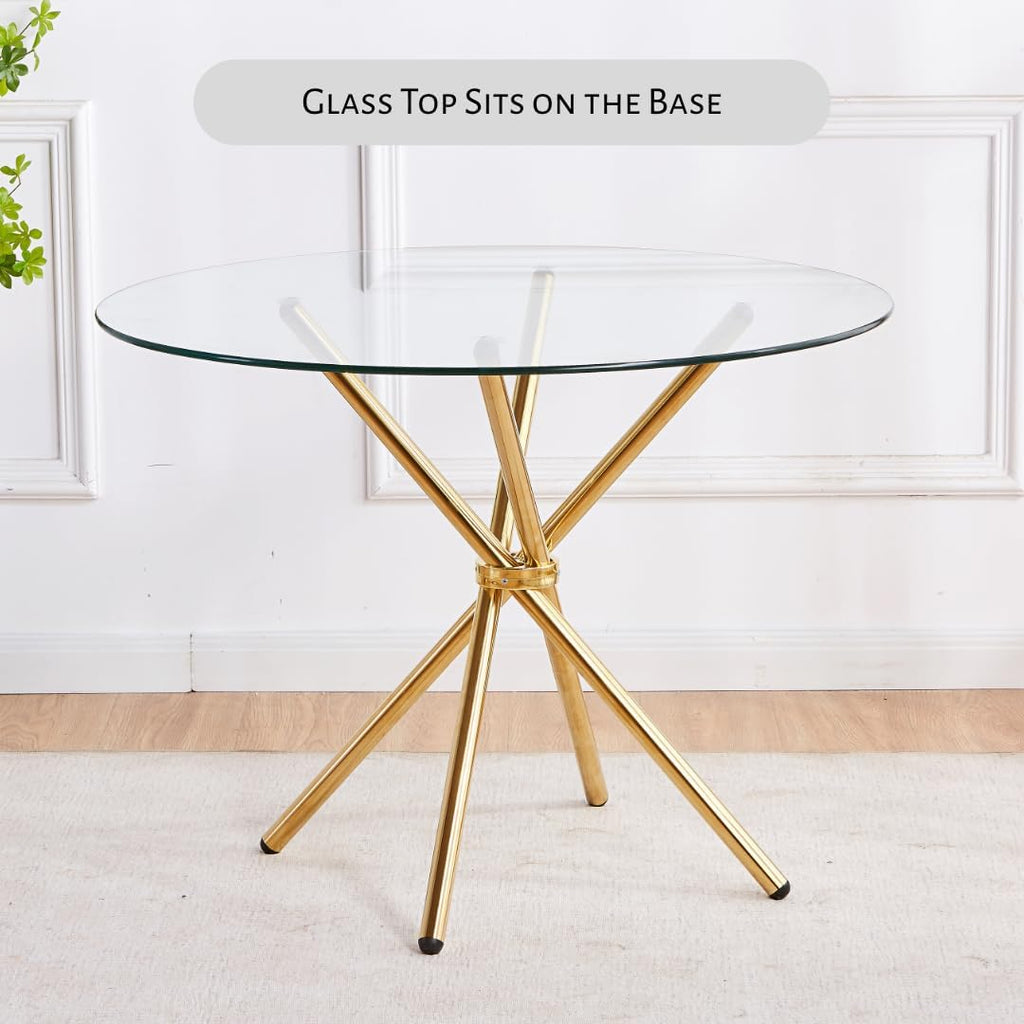 Round Glass Dining Table with Gold Criss Cross Legs, 39.5 Inch Modern Gold Kitchen Table Circular, Elegant Dining Room Table for 4 (Art Deco)