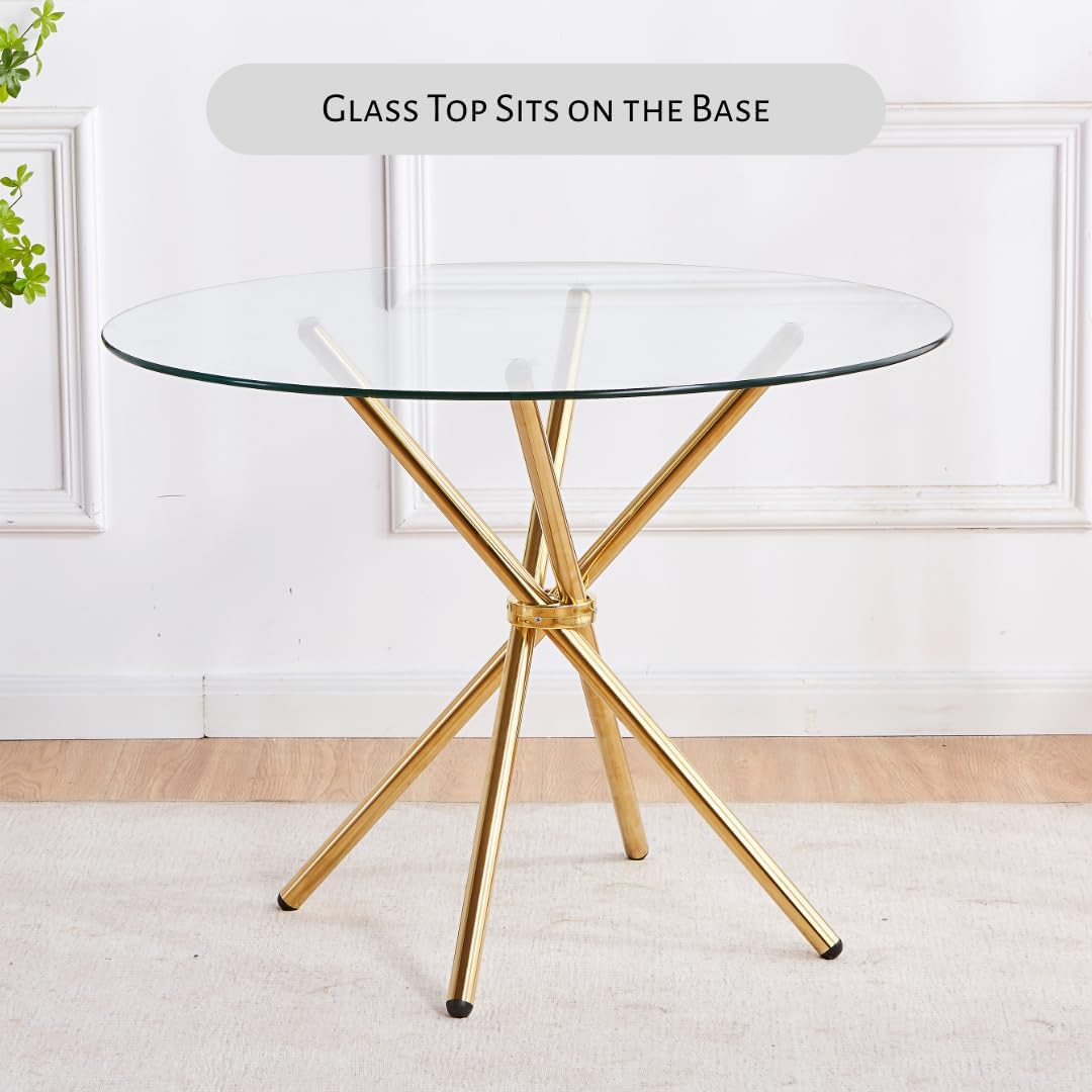 Round Glass Dining Table with Gold Criss Cross Legs, 39.5 Inch Modern Gold Kitchen Table Circular, Elegant Dining Room Table for 4 (Art Deco)