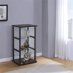 BOWERY HILL Contemporary 3 Shelf Glass Curio Cabinet, 33.5" H x 16.75" W x 14.25" D, Black Finish, Tempered Glass Shelves, Pine and Particle Board, Modern Display Cabinet for Home Décor