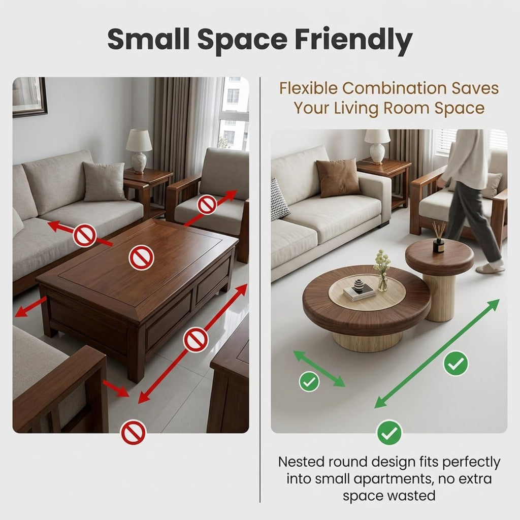 Set of 2 Modern Round Nesting Coffee Tables with Storage for Living Room | Round Coffee Table & Side End Table, Versatile Furniture for Living Room, Bedroom, Balcony(B,80cm/31.5in)