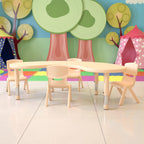 Flash Furniture 65x35 in Half-Moon Activity Table with 4 Chairs, Natural | Height Adjustable Table, Durable Construction, Commercial Use