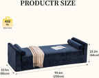 Chifee & Vingol 90.55" W Oversized Chaise Lounge Upholstered Bedroom Benches Extra-Long Indoor Bench Entryway Bench with Removable Pillows for Living Room Hallway,Navy