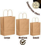 qiqee 50-Packs Brown Paper Gift Bags with Handles Bulk 11"x8.3"x4.3" Medium Size Paper Bags Multiple Uses