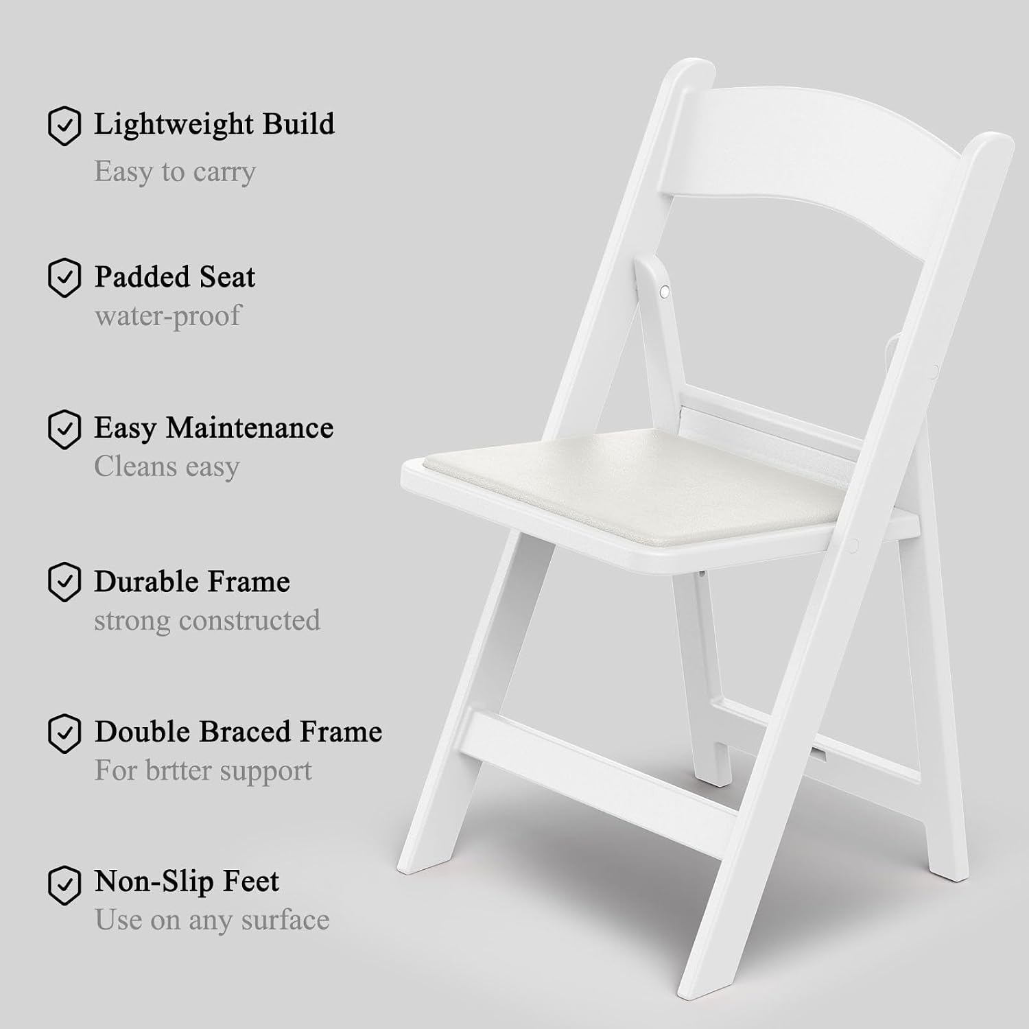 Nazhura Garden and Patio Folding Chair Set of 4 for Events and Wedding, Lightweight with Padded Seat, Water-Proof, Double Braced Frame, Non-Slip Feet, 350LB Capacity (White)