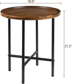 MyGift Round End Table, Premium Acacia Solid Wood End Table with 19 Inch Wooden Top and Black Metal Frame, Small Side Table for Home Living Room Bedroom Furniture