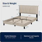 Avenco Queen Bed Frame, Upholstered Platform Queen Size Bed Frame with Adjustable Headboard, Easy Assembly, No Box Spring Needed, Beige