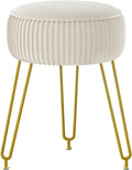 IBUYKE Makeup Vanity Stool, Velvet Round Footrest Ottoman, White LG-30M | Dressing Table Seat Pouf Couch chair Golden Steel Legs