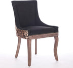 LKTART Upholstered Dining Chairs Set of 2, Solid Wood Kitchen Dining Room Chairs with Thicken Padded and Nailhead Trim for Home Kitchen Bedroom Black and Leopard
