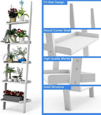 Tangkula Ladder Shelf, 5-Tier Multifunctional Modern Wood Plant Flower Book Display Shelf, Home Office Storage Rack Leaning Ladder Wall Shelf (White, 1)