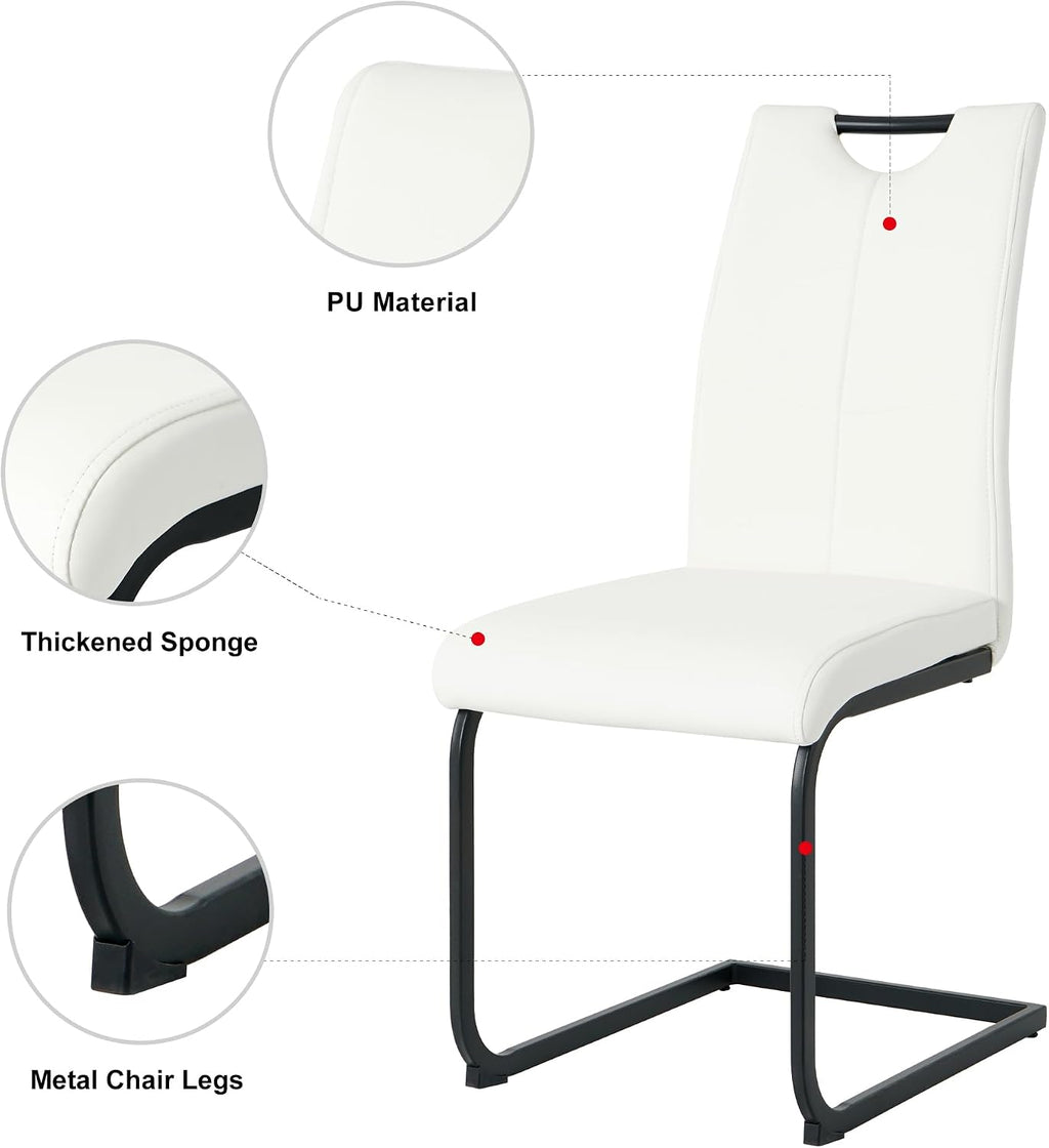Henf Modern Dining Chairs Set of 2,Dining Room Chair Side Chairs with PU Leather Seat Black Metal Legs,Comfortable Dining Kitchen Chairs for Dining Room Living Room,White Armless Dining Chairs for 2