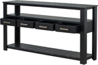 LKTART Console Table for Entryway with 4 Drawers,61.5'' Long Sofa Table with 3-Tier Open Shelves,Entry Table for Hallway,Foyer,Living Room,Black