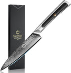 Sunnecko Paring Knife 5 Inch, Small Kitchen Knife with VG10 Damascus Steel Utility Knife with Solid Handle Fruit Knife Perfect for Cutting Fruit and Vegetables Peeling Knife with Gift Box Petty Knife