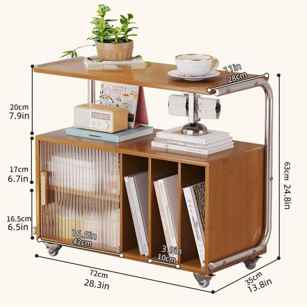 Modern Rolling Side Table End Table with Storage 360° Rollers Movable Night Stand Utility Cart Corner Table for Living Room (Natural)
