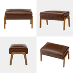 Glitzhome Rectangle Ottoman Bench, Modern Coffee Leatherette Footstool with Walnut Rubberwood Legs for Living Room, Bedroom