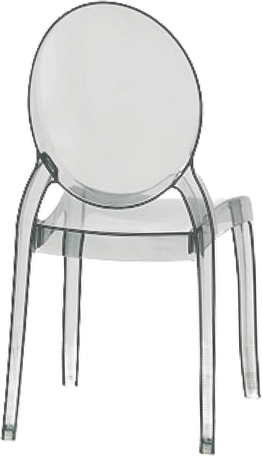 Fohfurniture Large 20" Seat Ghost Chairs Set of 4, Modern Acrylic Accent Dining Chairs, Kitchen and Restaurant Chairs, Circle-Back Armless Stackable Chair for Events, Weddings, Banquets Smoke Grey