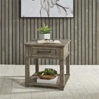 Pemberly Row 3 Piece Pine Wood Living Room Table Set, Weathered Taupe Finish, Planked Top Coffee Table with Casters, Cedar-Lined Storage, Two End Tables, Rustic Style Furniture for Living Room Decor