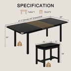 Einhomn 7-Piece Dining Table Set, 63" Extendable Kitchen Room Table with 6 Stools, Mid Century Modern Dinner Table with Metal Frame & MDF Board, Space-Saving, Easy Assembly, Black