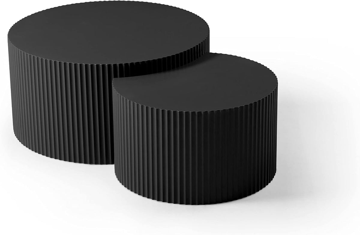 32" Textured MDF Side Coffee Table, Small Nesting Tables with Space Saving Layout, Nesting Table Set for Indoor Leisure and Office scenarios, Black