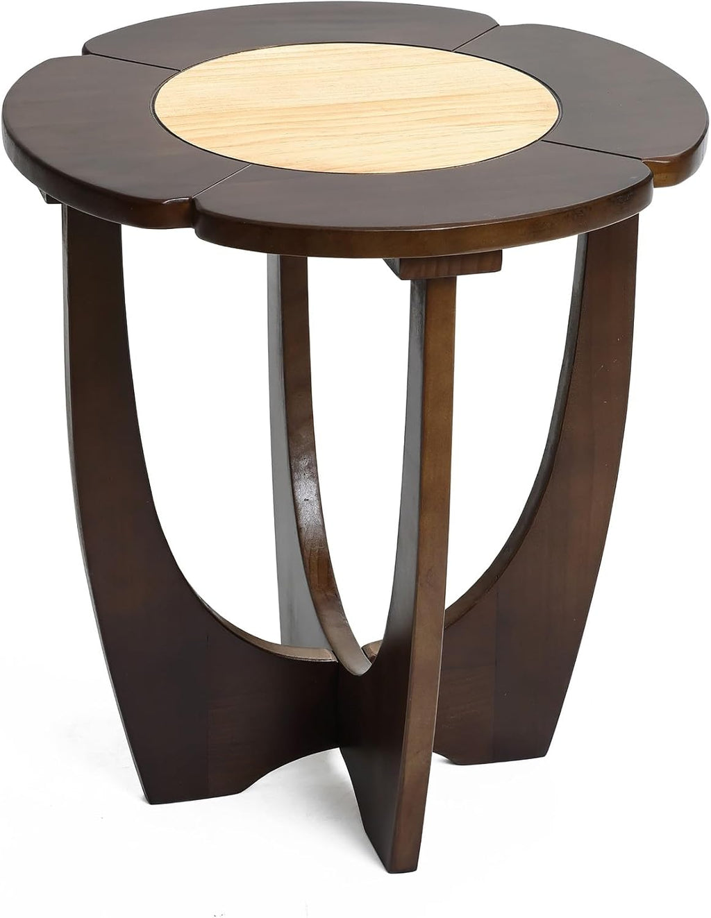 LuxenHome 18" Round Side Table, Mid-Century Modern Wood End Table with Criss-Cross Legs, Color Block Accent Bedside for Living Room, Bedroom Nightstand, Small Space Coffee Table