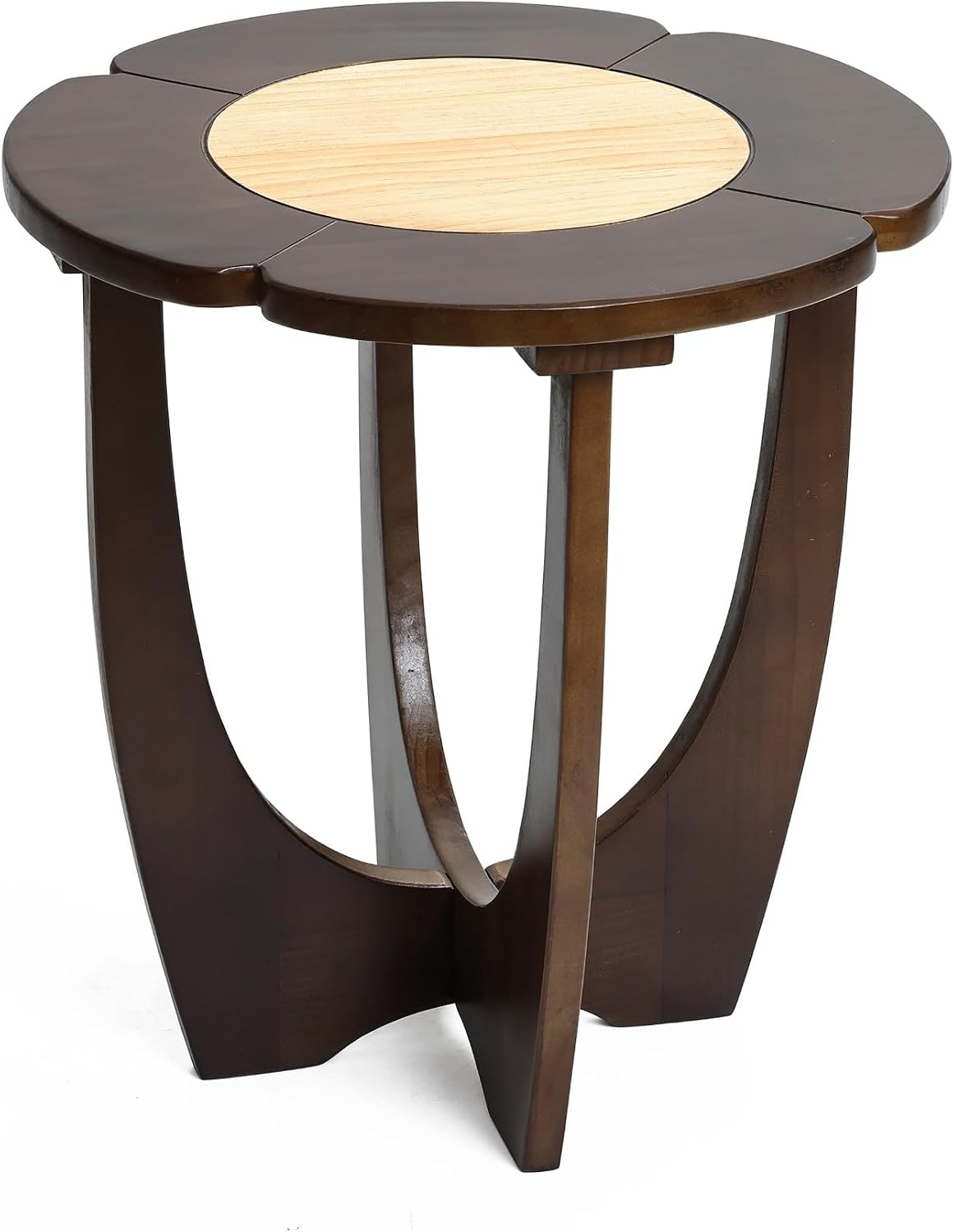 LuxenHome 18" Round Side Table, Mid-Century Modern Wood End Table with Criss-Cross Legs, Color Block Accent Bedside for Living Room, Bedroom Nightstand, Small Space Coffee Table