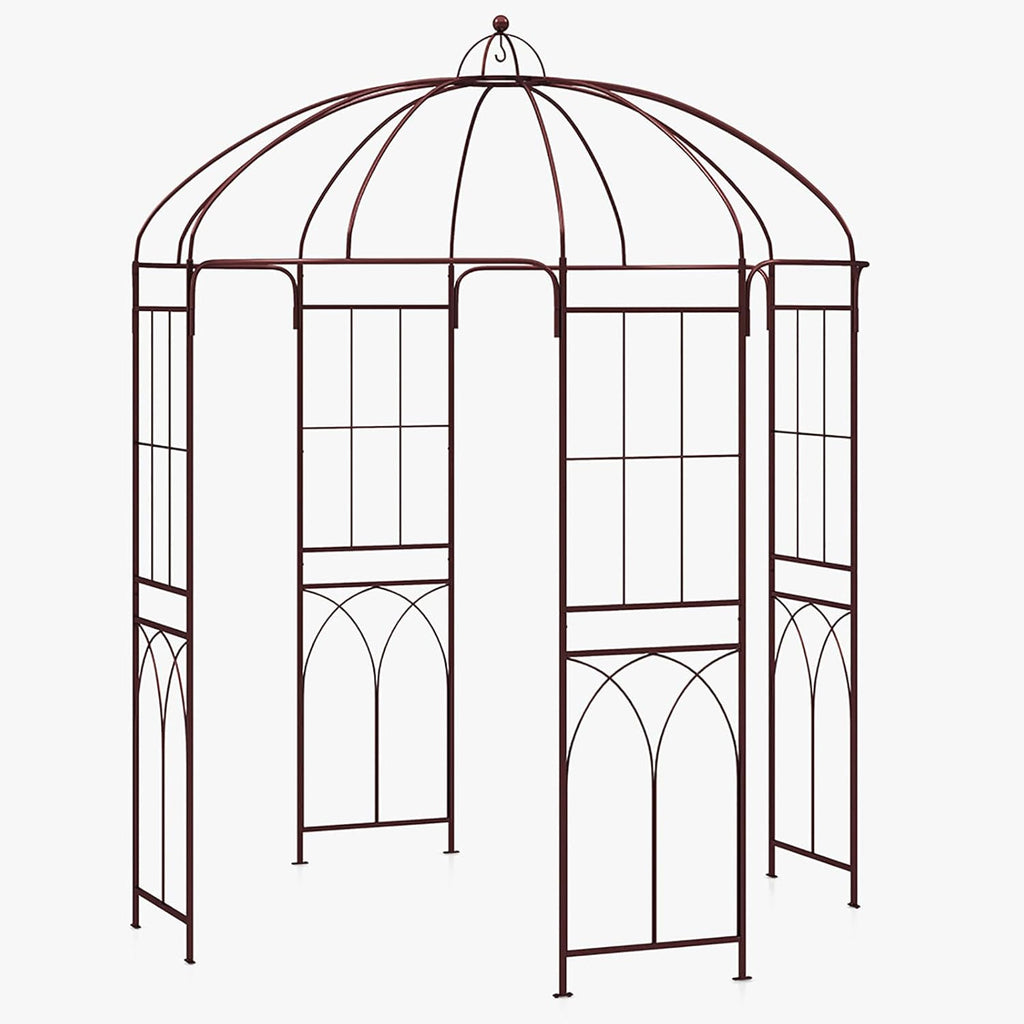 Giantex Birdcage Shape Garden Arbor, 8.4ft High x 7ft Wide, Metal Gazebo Arch Pergola Pavilion for Climbing Plants Party Wedding Ceremony Decor Outdoor, 16 Ground Stakes, Easy Assembly (Bronze)