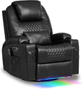AHMED Dual Motor Power Swivel Rocker Recliner Chair, Faux Leather, Black | Electric Glider Rocking Chair, Massage & Heat, Cup Holders, LED Lights, USB A/USB C Ports