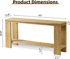 Console Sofa Table with Storage, 63" Long Wood Console Table with Beaded Trim and Storage Shelf, 2-Tier Narrow Entryway Table for Hallway, Foyer, or Behind Couch Living Room