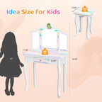 JOYMOR Luminous Unicorn Kids Vanity, 2-in-1 Toddler Vanity, w/Tri-Fold Mirror, 1 Drawer, Kids Vanity Table and Chair Set for Girls, Perfect Birthday