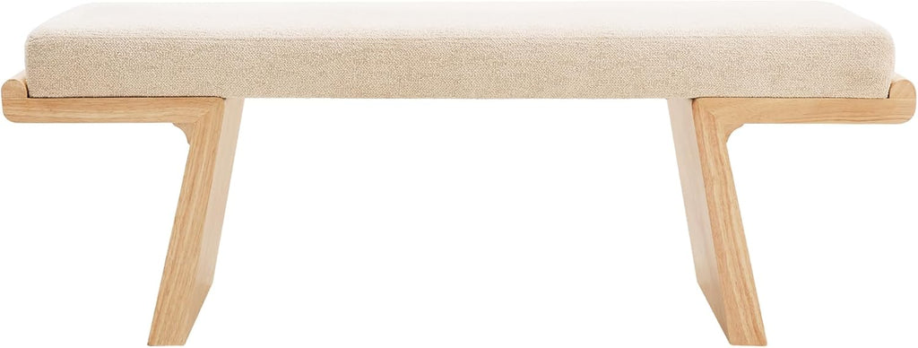 47.2" Natural Wood Bedroom Bench, Upholstered Entryway Bench, Modern End of Bed Ottoman with Soft Padded Seat & Solid Wood Frame for Dining Room and Living Room, Linen