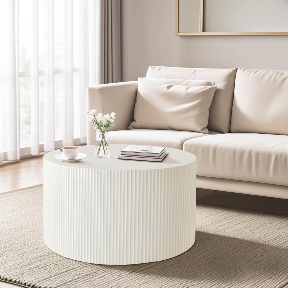 Brilluxa Nesting Coffee Table Set of 2, Vertical Stripe Design, Beige | Two-Piece Nesting Tables with Vertical Stripe Detailing for Living Rooms and Bedrooms