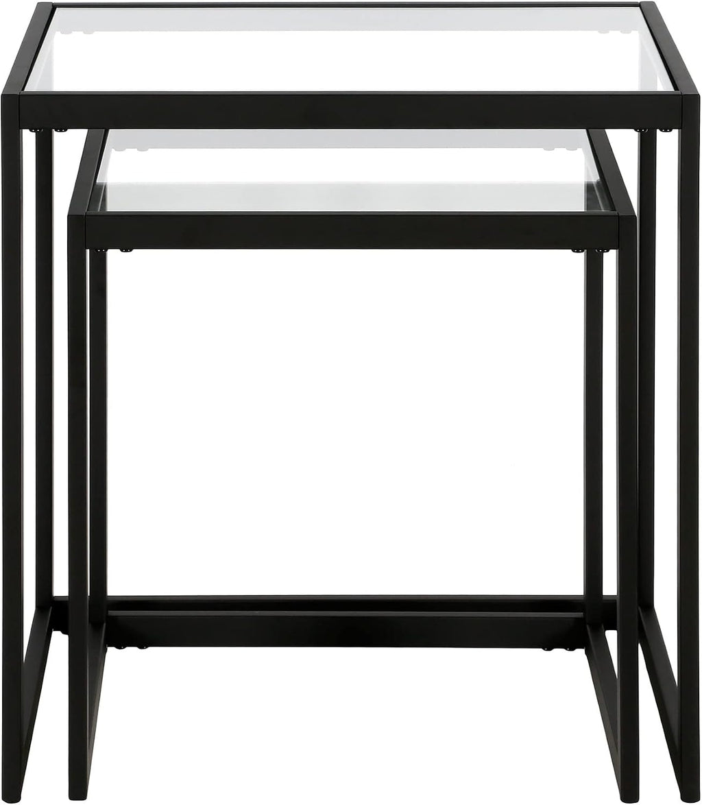 Henn&Hart Rectangular Nested Side Table in Blackened Bronze, Table for Living Room, Bedroom | Nested set of two tables with glass tops and a sleek metal frame for displaying in living rooms, offices, or family rooms