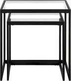 Henn&Hart Rectangular Nested Side Table in Blackened Bronze, Table for Living Room, Bedroom | Nested set of two tables with glass tops and a sleek metal frame for displaying in living rooms, offices, or family rooms