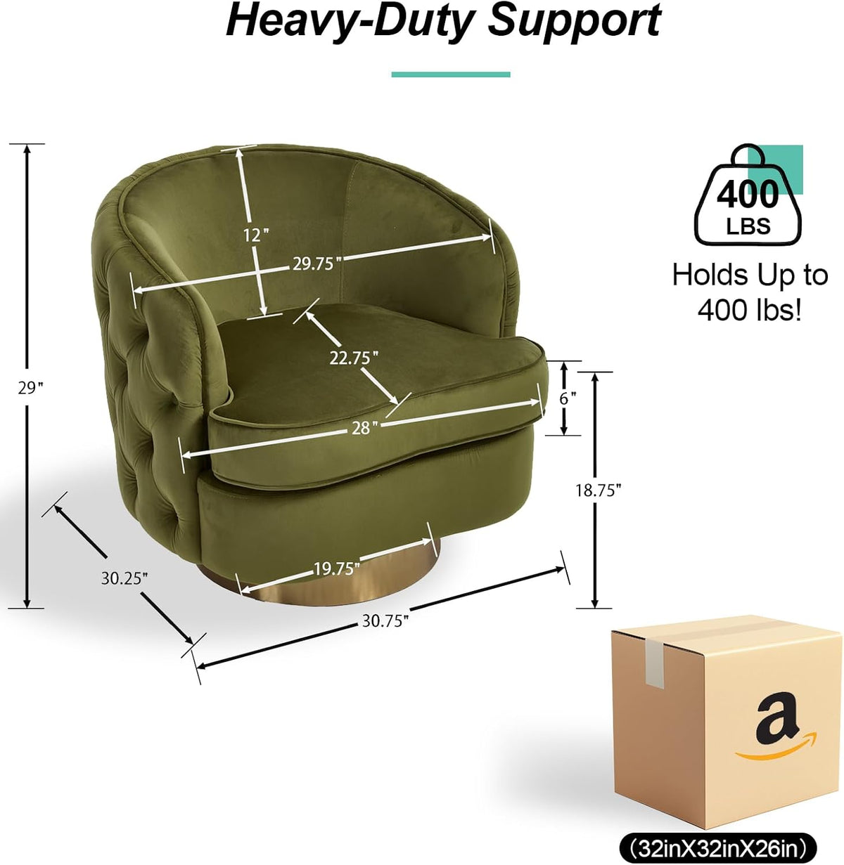 Hyfirm Modern Accent Chair, Swivel Barrel Armchair for Living Room, Button Tufted Velvet Comfy Chairs, Round Upholstered Single Sofa Seating with Gold Base, Green