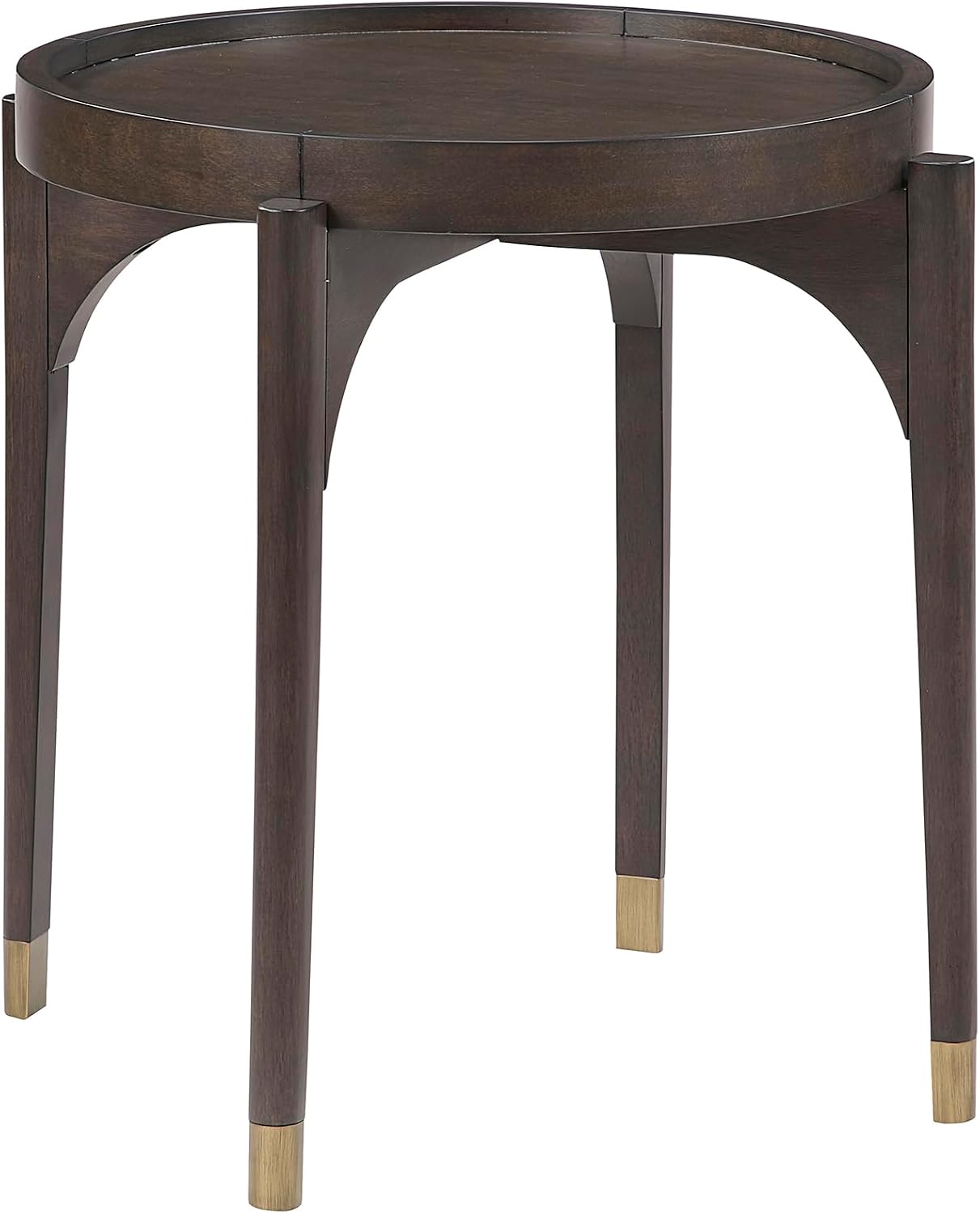 Lexicon Wood Round End Table with Gold Metal Cap, 36" Dia. Mid Century Modern Round Birch Wood Veneer Sofa Side Table for Contemporary Living Room, Easy Assembly, Dark Brown