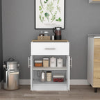 Pantry Organizer Cabinet 33" H,Buffet Kitchen Sideboard,One Drawer,Two Interior Shelves,Two Doors,White,Light Oak