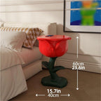 Romantic Rose-Shaped Side Table, Resin Bedside Table with Round Corner, Multi-Functional End Table, Decorative Table for Living Room, Bedroom