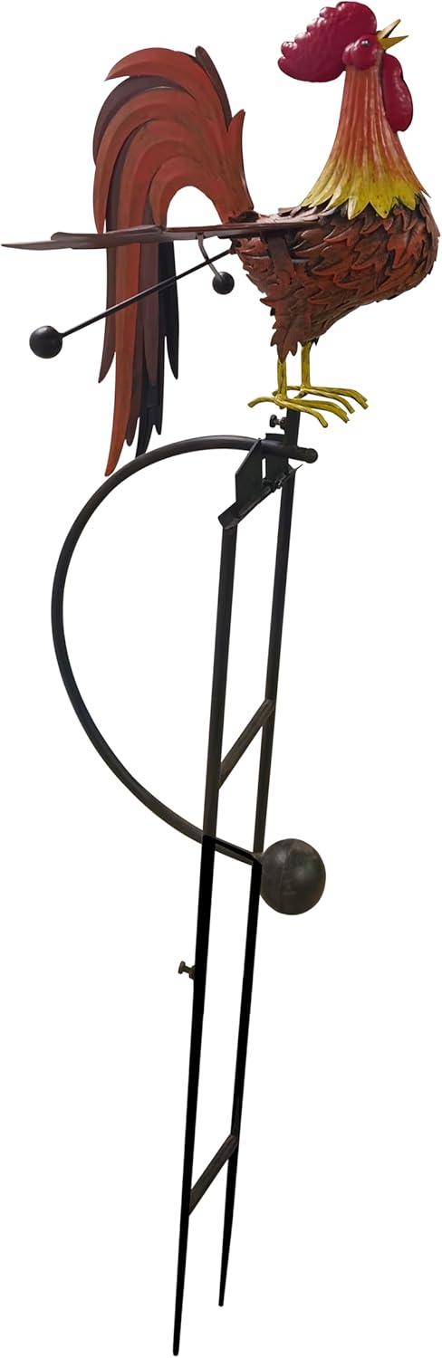 Red Carpet Studios Garden Stake Metal Rocker Gardening Yard Art, 58.5 Inches Tall, Rooster Crowing