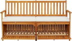 Storage Bench with Cushion 58.3 Inch Solid Acacia Wood Durable Patio Furniture Outdoor Bench Seat for Garden Porch Front Porch Furniture