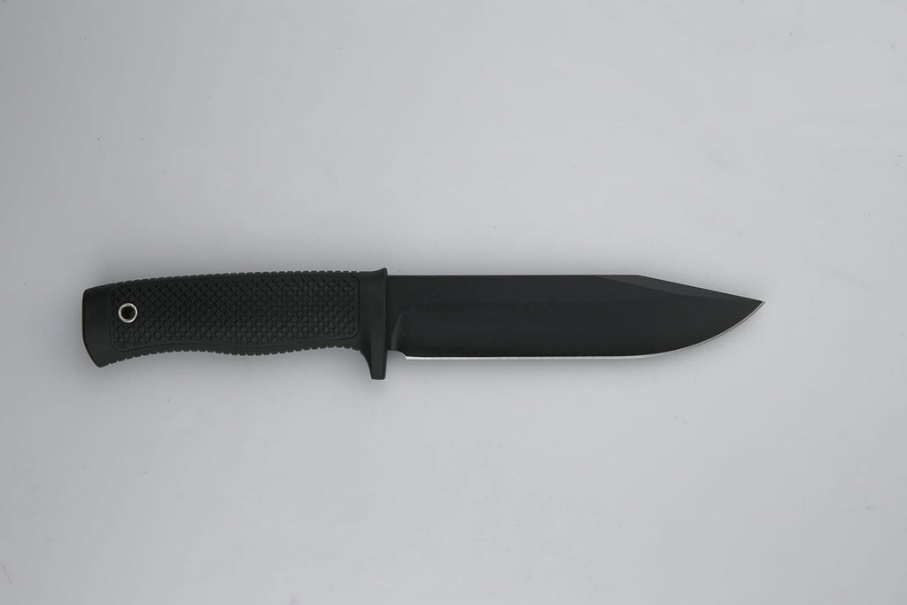 Tactical Fixed Blade Knife, 5.87 inch Blade, 4.65 inch Kray-Ex Handle, Stonewashed 420 Stainless Steel, with Secure-Ex Sheath for Outdoor Camping Hunting Survival (A-Black)