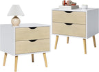 End Table Set of 2 with Storage Drawers, Modern Nightstands Small Sofa Side Tables, Accent Wooden Bedside Table for Living Room, White/Oak
