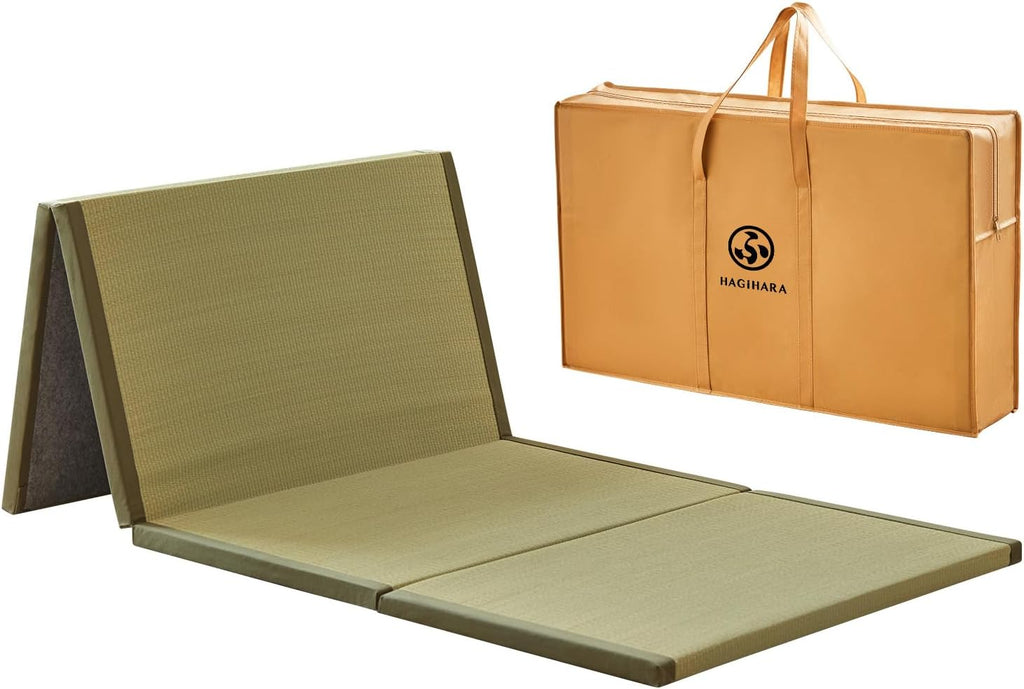 HAGiHARA Japanese Tatami Mat, Folding Rush Grass Floor Mattress | Extra Long Pile Plush Surface Creates a Soft and Cozy Home Space